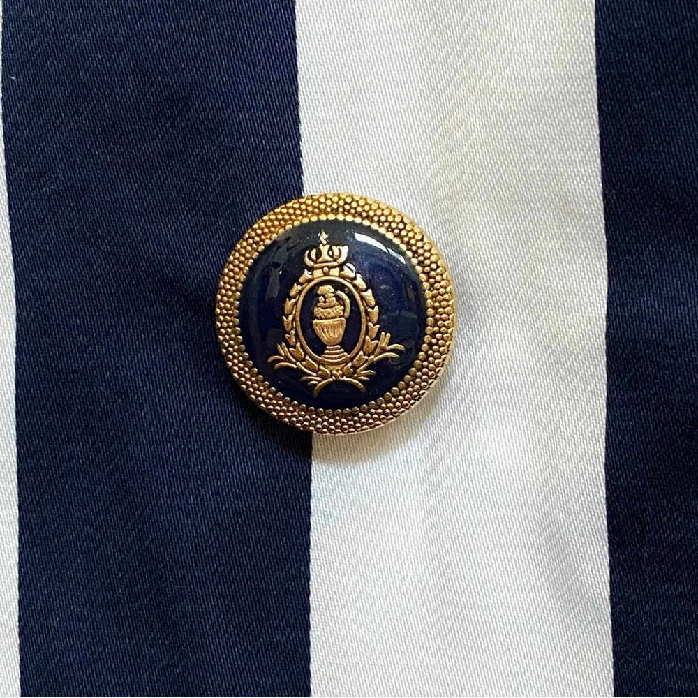 Vintage ALESSANDRINI blue white stripe nautical button ballon sleeve jacket top - Picture 7 of 13